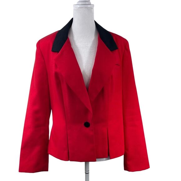 VTG 80s Joseph Feldman Red Blazer 12 M Lined One-Button Office Shoulder Pads USA - Picture 1 of 9